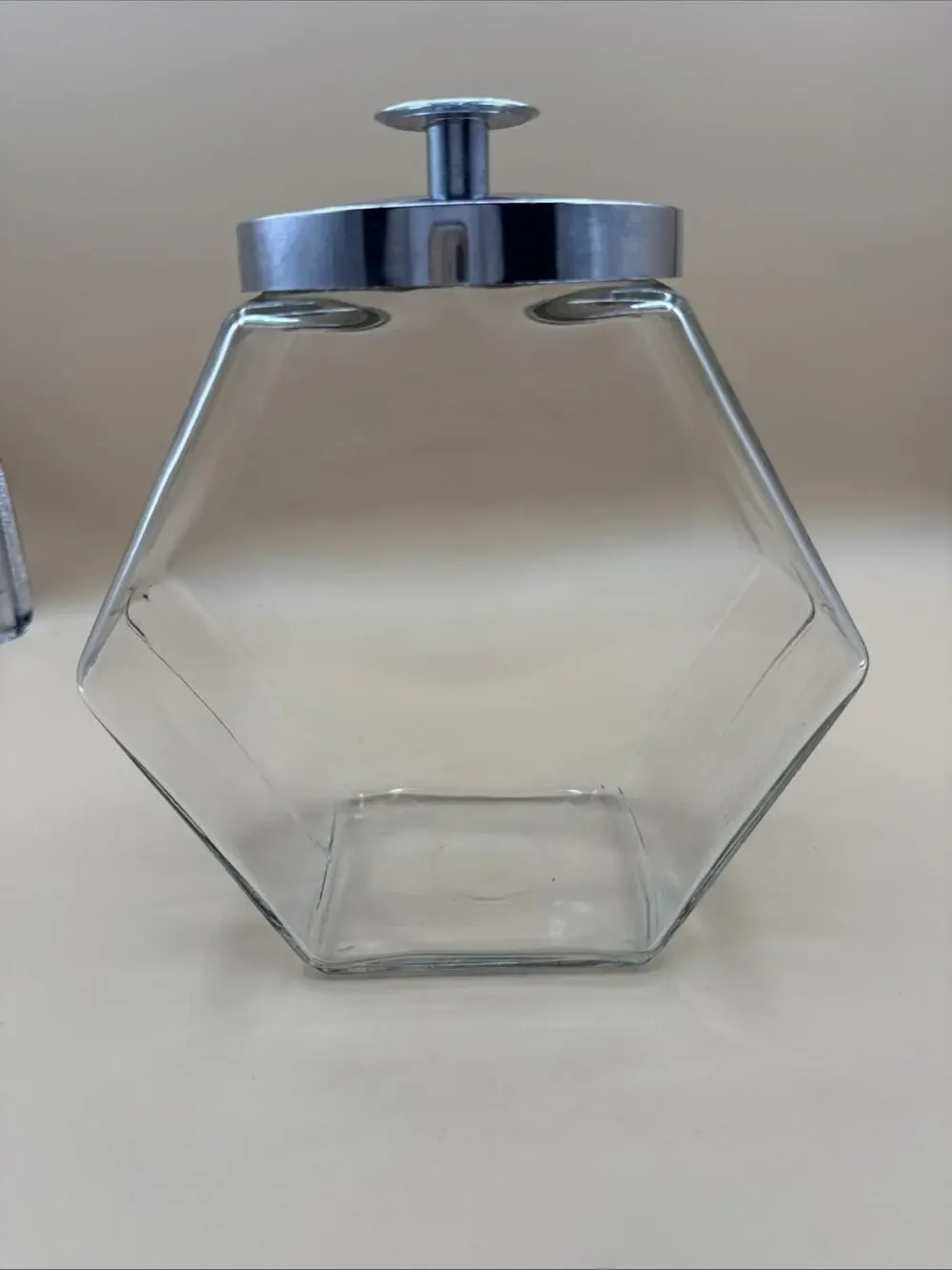 Vintage Clear Glass Café Diner Tilt Slant Angled Donut Cookie Jar w Plastic Lid